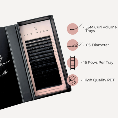 Pro Bold Volume Eyelash Extension Collection Trays L & M Curl